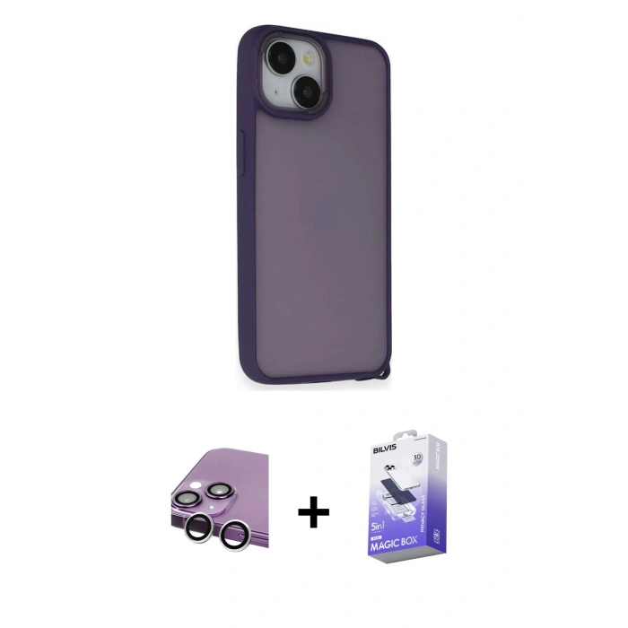 MARSİLYAN™- iPhone 14 Kılıf Atlas Form - Siyah Bilvis 5in1 5D Magic Hayalet Cam Ekran Koruyucu + Raze Metal Kamera Lens - GS