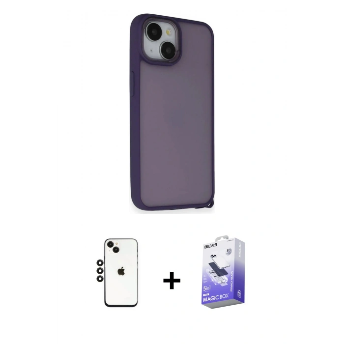 MARSİLYAN™- iPhone 14 Kılıf Atlas Form - Siyah Bilvis 5in1 5D Magic Hayalet Cam Ekran Koruyucu + Shine Kamera Lens - SH