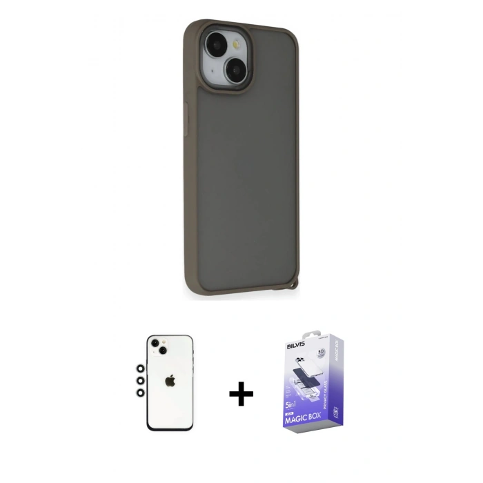 MARSİLYAN™- iPhone 14 Kılıf Atlas Form - Siyah Bilvis 5in1 5D Magic Hayalet Cam Ekran Koruyucu + Shine Kamera Lens - GS
