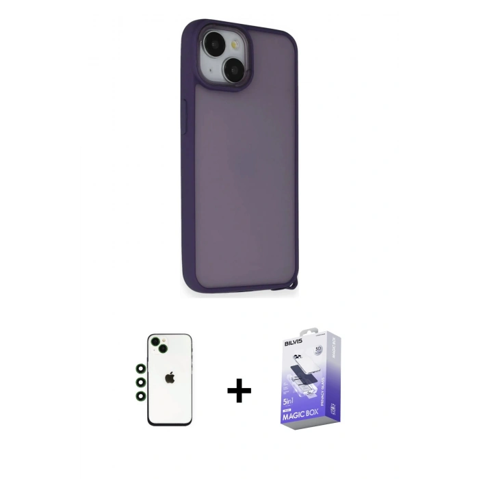 MARSİLYAN™- iPhone 14 Kılıf Atlas Form - Siyah Bilvis 5in1 5D Magic Hayalet Cam Ekran Koruyucu + Shine Kamera Lens - YL