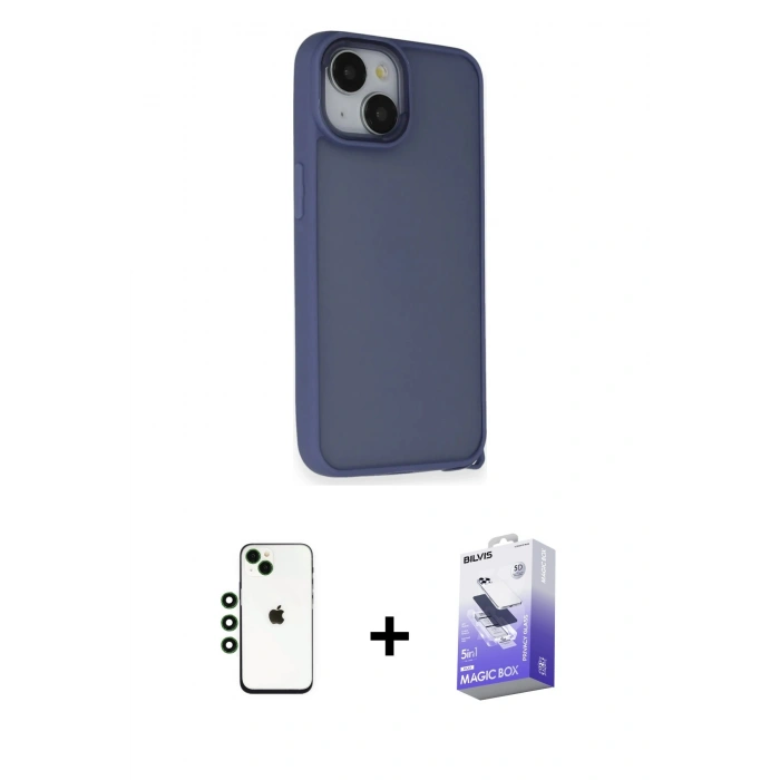MARSİLYAN™- iPhone 14 Kılıf Atlas Form - Siyah Bilvis 5in1 5D Magic Hayalet Cam Ekran Koruyucu + Shine Kamera Lens - YL