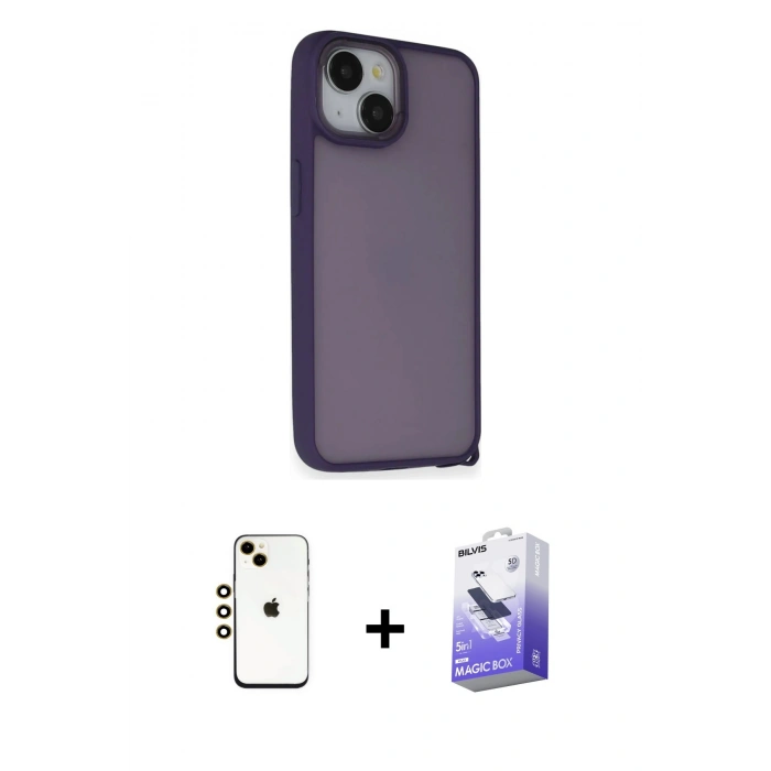 MARSİLYAN™- iPhone 14 Kılıf Atlas Form - Siyah Bilvis 5in1 5D Magic Hayalet Cam Ekran Koruyucu + Shine Kamera Lens - GD