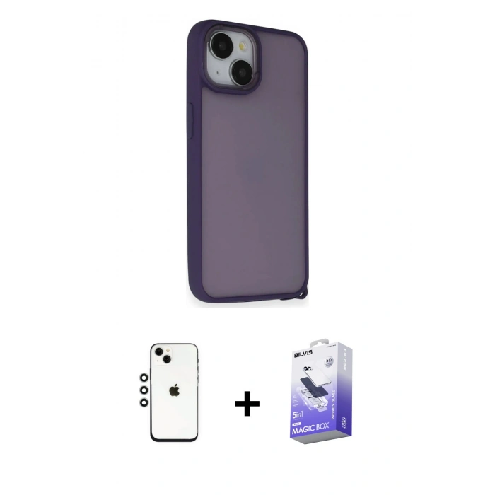 MARSİLYAN™- iPhone 14 Kılıf Atlas Form - Siyah Bilvis 5in1 5D Magic Hayalet Cam Ekran Koruyucu + Shine Kamera Lens - GS