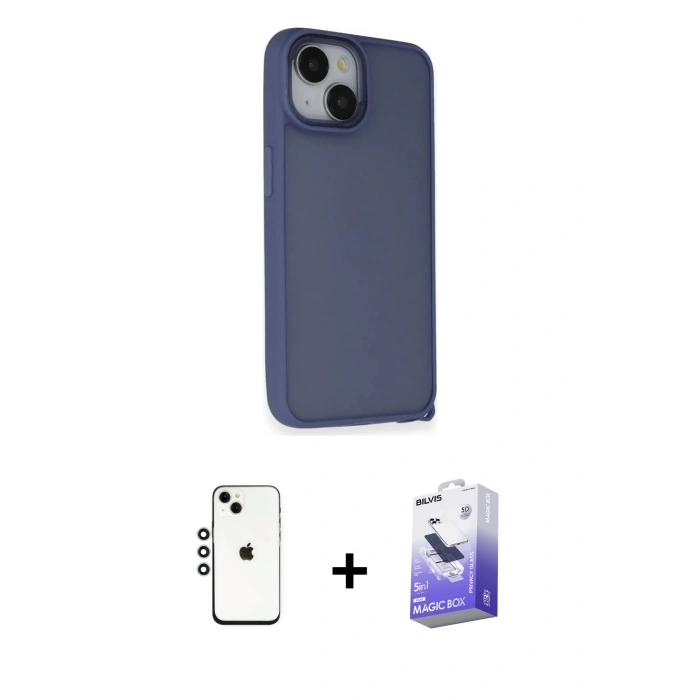 MARSİLYAN™- iPhone 14 Kılıf Atlas Form - Siyah Bilvis 5in1 5D Magic Hayalet Cam Ekran Koruyucu + Shine Kamera Lens - GS