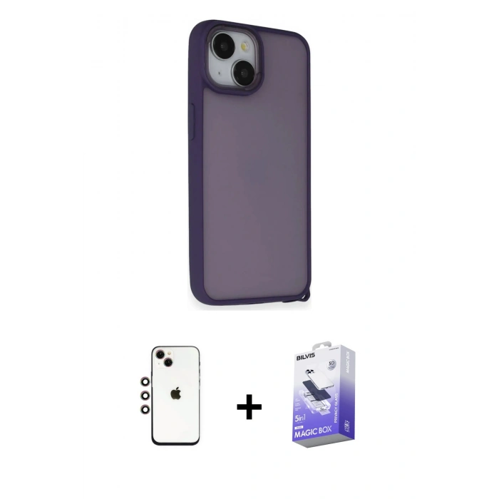 MARSİLYAN™- iPhone 14 Kılıf Atlas Form - Siyah Bilvis 5in1 5D Magic Hayalet Cam Ekran Koruyucu + Shine Kamera Lens - GI