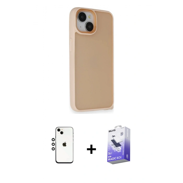 MARSİLYAN™- iPhone 14 Kılıf Atlas Form - Siyah Bilvis 5in1 5D Magic Hayalet Cam Ekran Koruyucu + Shine Kamera Lens - GS