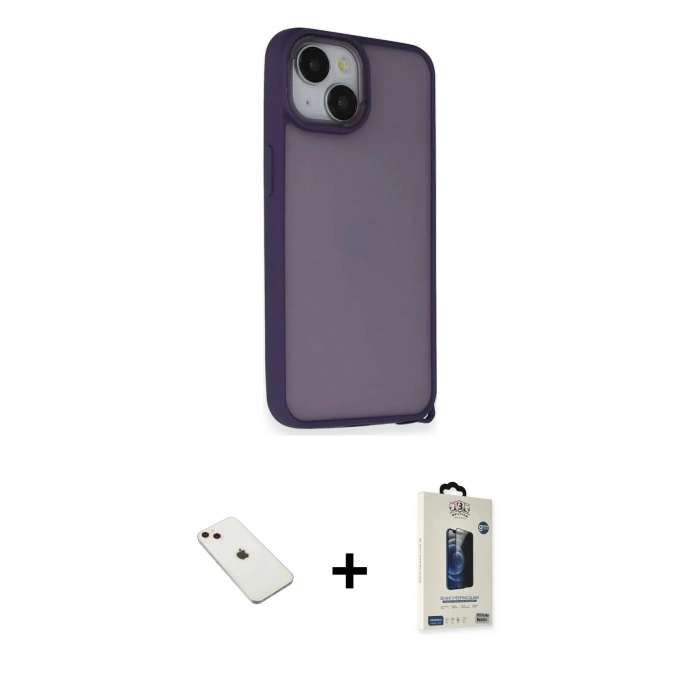 MARSİLYAN™- iPhone 14 Kılıf Atlas Form - Siyah Bilvis Hayalet Cam Ekran Koruyucu + Diamond Kamera Lens - PE