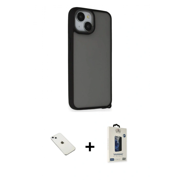 MARSİLYAN™- iPhone 14 Kılıf Atlas Form - Siyah Bilvis Hayalet Cam Ekran Koruyucu + Diamond Kamera Lens - SABE
