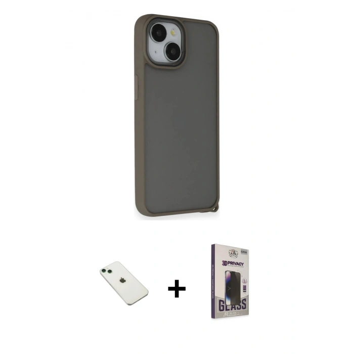 MARSİLYAN™- iPhone 14 Kılıf Atlas Form - Siyah Bilvis Hayalet Cam Ekran Koruyucu + Diamond Kamera Lens - YL