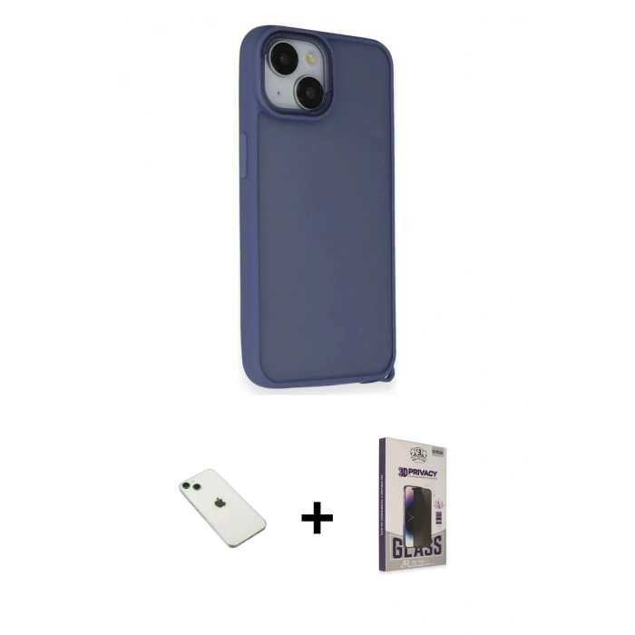 MARSİLYAN™- iPhone 14 Kılıf Atlas Form - Siyah Bilvis Hayalet Cam Ekran Koruyucu + Diamond Kamera Lens - YL