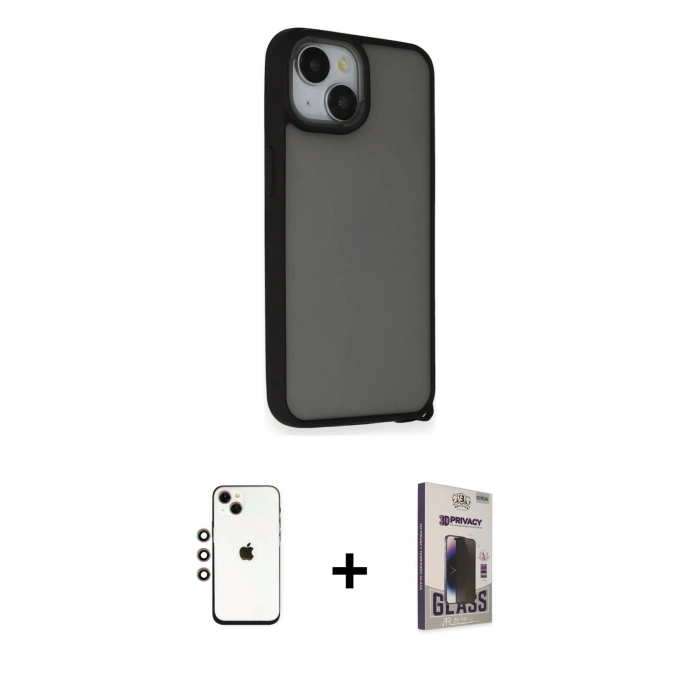 MARSİLYAN™- iPhone 14 Kılıf Atlas Form - Siyah Bilvis Hayalet Cam Ekran Koruyucu + Shine Kamera Lens - GI