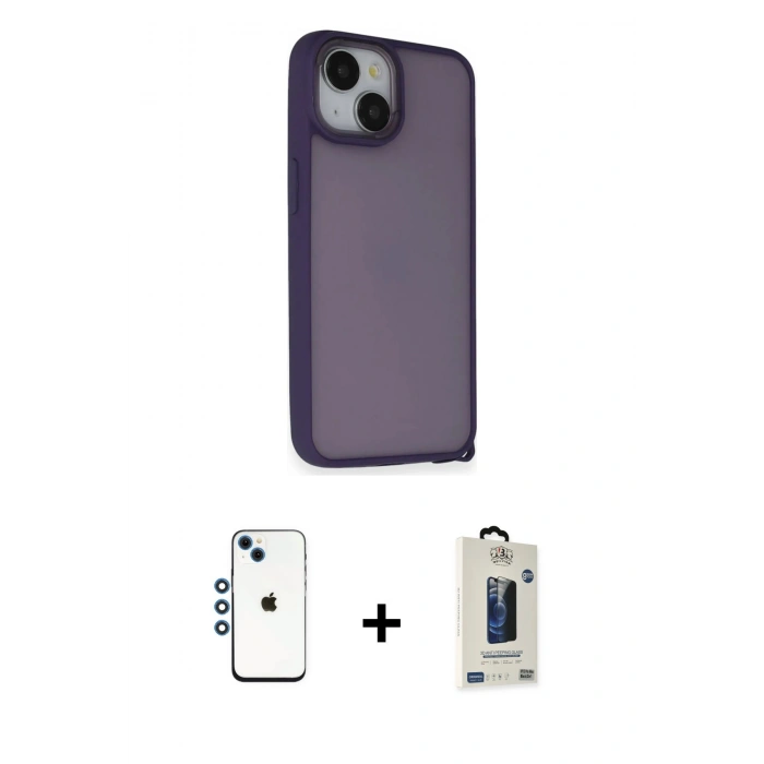 MARSİLYAN™- iPhone 14 Kılıf Atlas Form - Siyah Bilvis Hayalet Cam Ekran Koruyucu + Shine Kamera Lens - MI