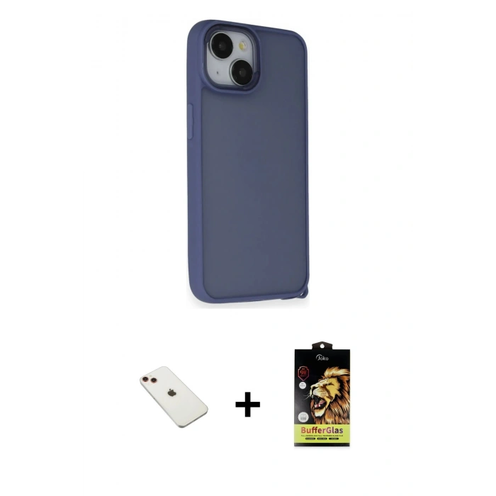 MARSİLYAN™- iPhone 14 Kılıf Atlas Form - Siyah Buffer Cam Ekran Koruyucu + Diamond Kamera Lens - KI