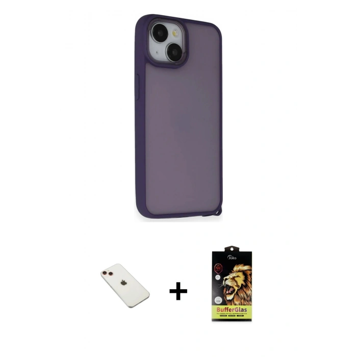 MARSİLYAN™- iPhone 14 Kılıf Atlas Form - Siyah Buffer Cam Ekran Koruyucu + Diamond Kamera Lens - KI
