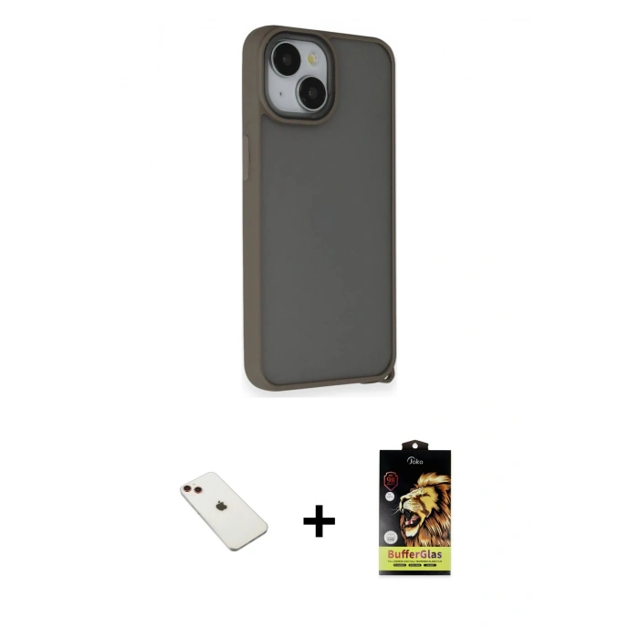 MARSİLYAN™- iPhone 14 Kılıf Atlas Form - Siyah Buffer Cam Ekran Koruyucu + Diamond Kamera Lens - KI