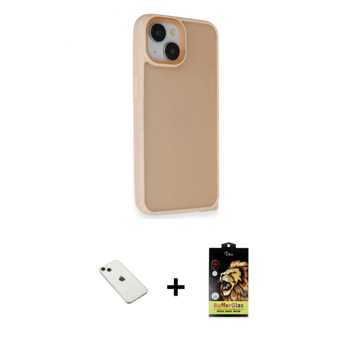 MARSİLYAN™- iPhone 14 Kılıf Atlas Form - Siyah Buffer Cam Ekran Koruyucu + Diamond Kamera Lens - YL