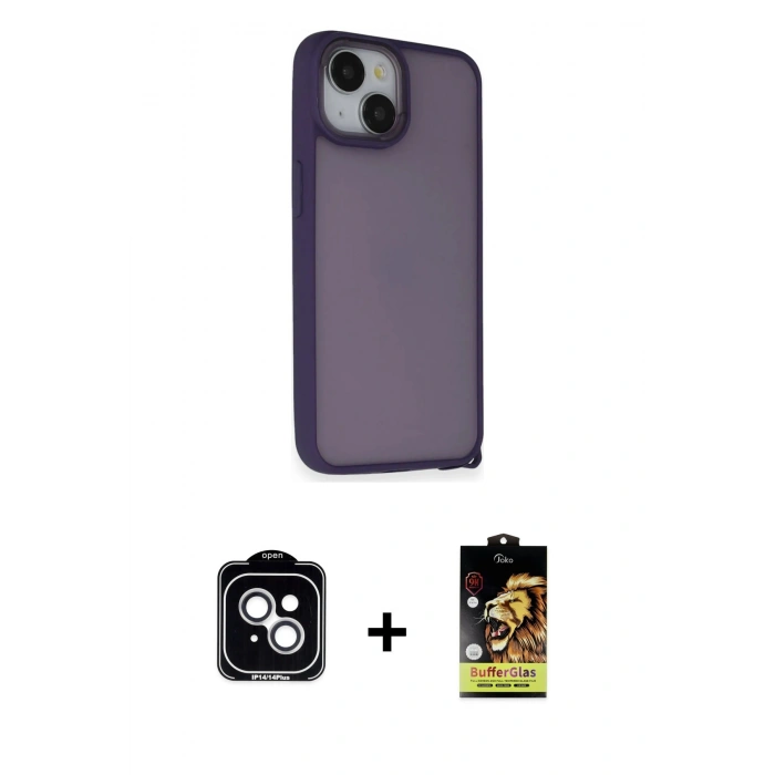 MARSİLYAN™- iPhone 14 Kılıf Atlas Form - Siyah Buffer Cam Ekran Koruyucu + PVD Metal Kamera Lens - GS