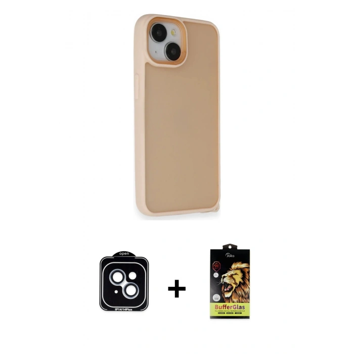 MARSİLYAN™- iPhone 14 Kılıf Atlas Form - Siyah Buffer Cam Ekran Koruyucu + PVD Metal Kamera Lens - MI