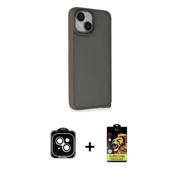 MARSİLYAN™- iPhone 14 Kılıf Atlas Form - Siyah Buffer Cam Ekran Koruyucu + PVD Metal Kamera Lens - MI