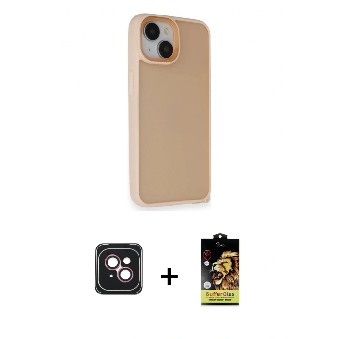 MARSİLYAN™- iPhone 14 Kılıf Atlas Form - Siyah Buffer Cam Ekran Koruyucu + PVD Metal Kamera Lens - PE