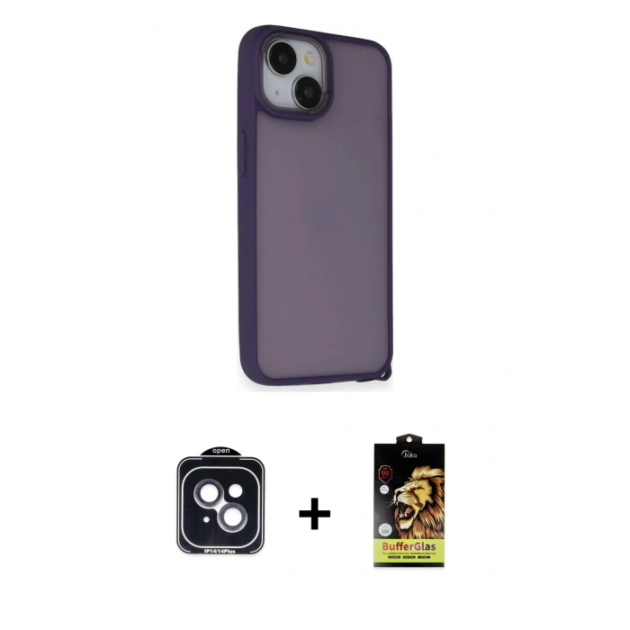 MARSİLYAN™- iPhone 14 Kılıf Atlas Form - Siyah Buffer Cam Ekran Koruyucu + PVD Metal Kamera Lens - SH
