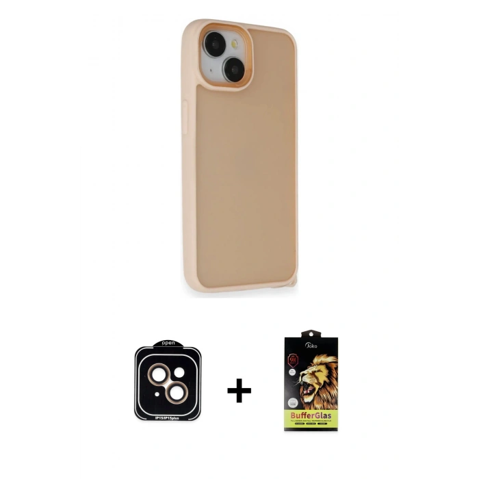 MARSİLYAN™- iPhone 14 Kılıf Atlas Form - Siyah Buffer Cam Ekran Koruyucu + PVD Metal Kamera Lens - TU