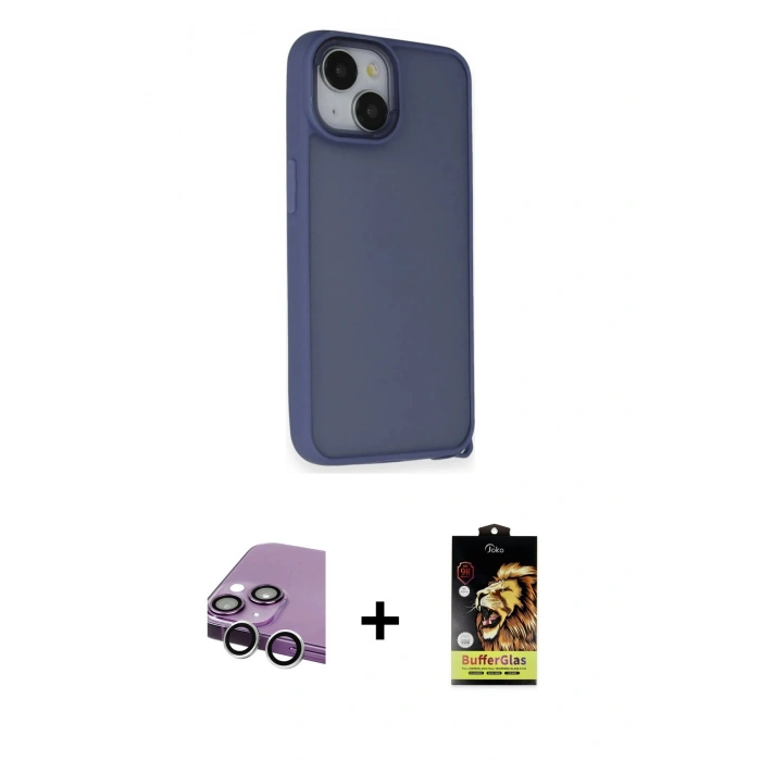 MARSİLYAN™- iPhone 14 Kılıf Atlas Form - Siyah Buffer Cam Ekran Koruyucu + Raze Metal Kamera Lens - GS