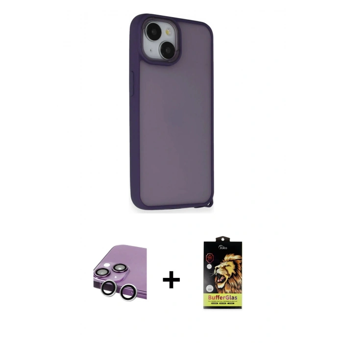 MARSİLYAN™- iPhone 14 Kılıf Atlas Form - Siyah Buffer Cam Ekran Koruyucu + Raze Metal Kamera Lens - GS
