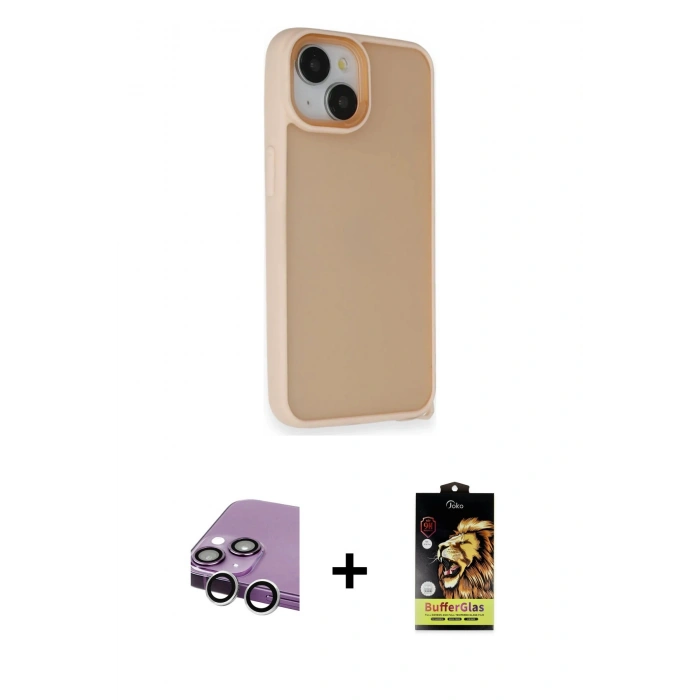 MARSİLYAN™- iPhone 14 Kılıf Atlas Form - Siyah Buffer Cam Ekran Koruyucu + Raze Metal Kamera Lens - GS