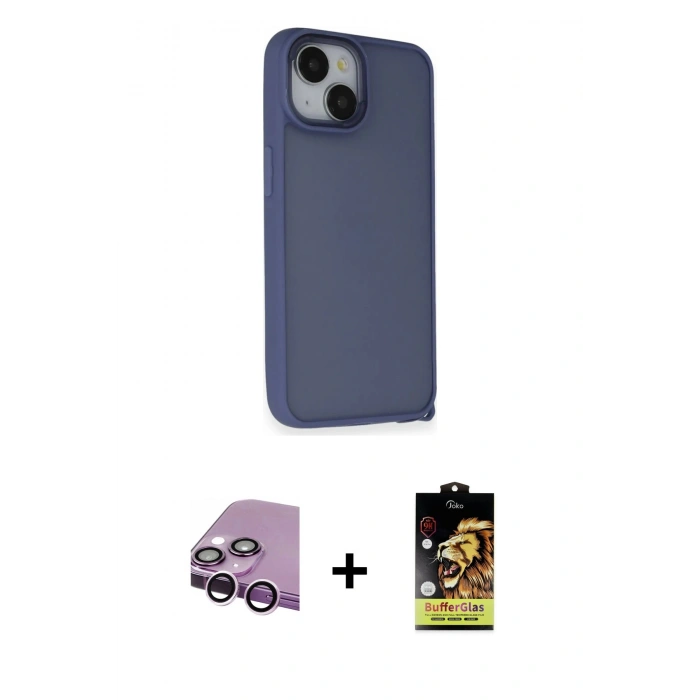 MARSİLYAN™- iPhone 14 Kılıf Atlas Form - Siyah Buffer Cam Ekran Koruyucu + Raze Metal Kamera Lens - MR