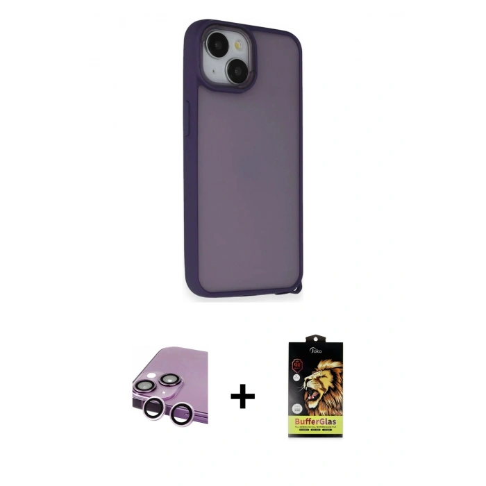 MARSİLYAN™- iPhone 14 Kılıf Atlas Form - Siyah Buffer Cam Ekran Koruyucu + Raze Metal Kamera Lens - MR