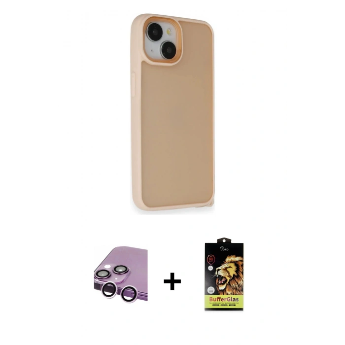 MARSİLYAN™- iPhone 14 Kılıf Atlas Form - Siyah Buffer Cam Ekran Koruyucu + Raze Metal Kamera Lens - MR