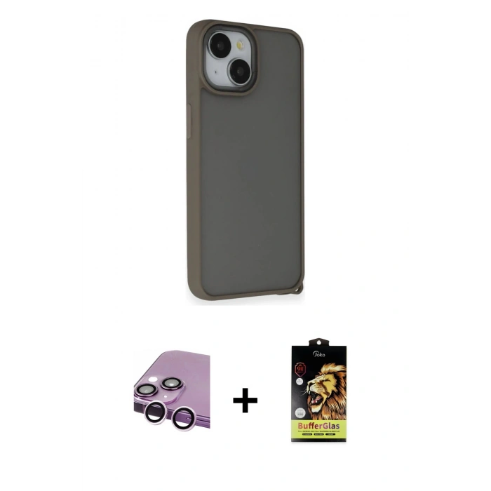 MARSİLYAN™- iPhone 14 Kılıf Atlas Form - Siyah Buffer Cam Ekran Koruyucu + Raze Metal Kamera Lens - MR