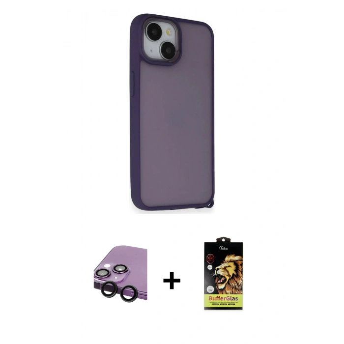 MARSİLYAN™- iPhone 14 Kılıf Atlas Form - Siyah Buffer Cam Ekran Koruyucu + Raze Metal Kamera Lens - SH
