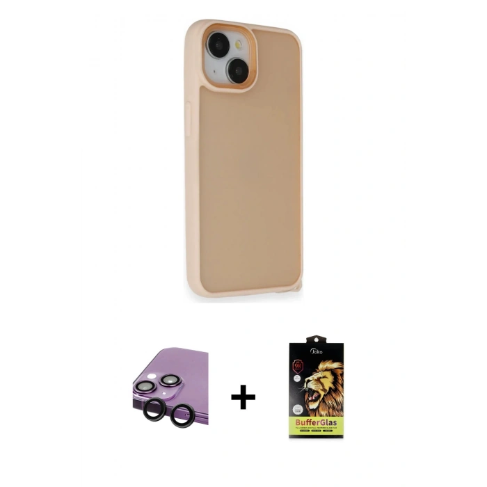 MARSİLYAN™- iPhone 14 Kılıf Atlas Form - Siyah Buffer Cam Ekran Koruyucu + Raze Metal Kamera Lens - SH