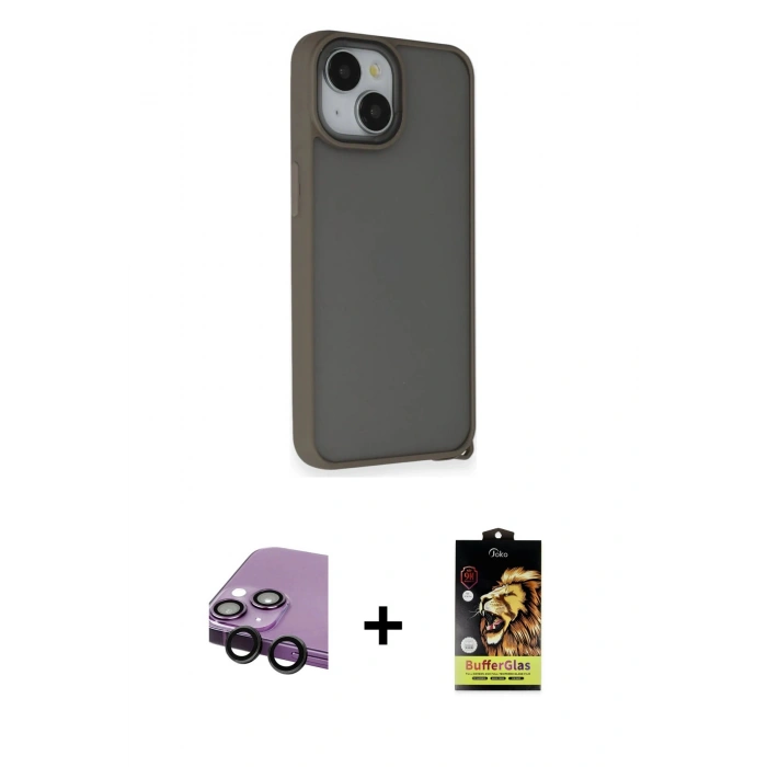 MARSİLYAN™- iPhone 14 Kılıf Atlas Form - Siyah Buffer Cam Ekran Koruyucu + Raze Metal Kamera Lens - SH