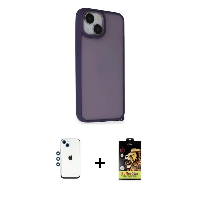 MARSİLYAN™- iPhone 14 Kılıf Atlas Form - Siyah Buffer Cam Ekran Koruyucu + Shine Kamera Lens - MI
