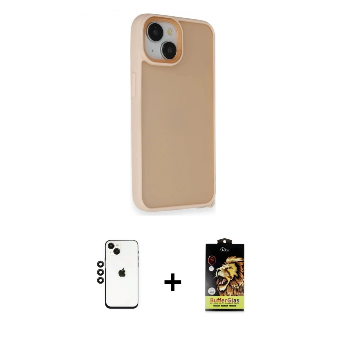 MARSİLYAN™- iPhone 14 Kılıf Atlas Form - Siyah Buffer Cam Ekran Koruyucu + Shine Kamera Lens - SH