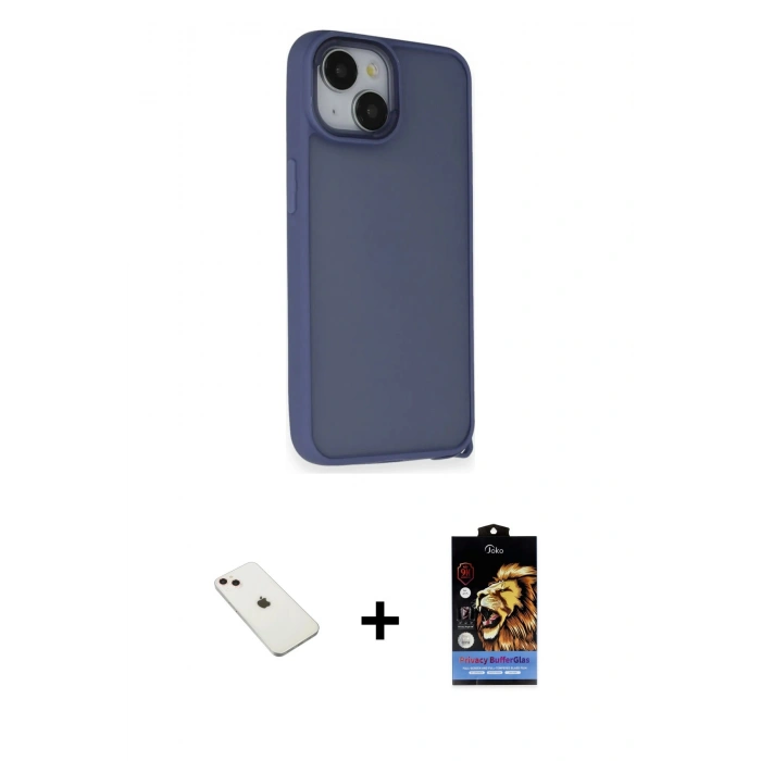 MARSİLYAN™- iPhone 14 Kılıf Atlas Form - Siyah Buffer Hayalet Cam Ekran Koruyucu + Diamond Kamera Lens - PE