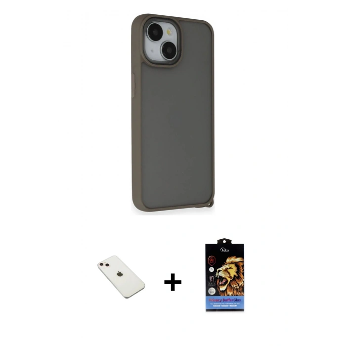 MARSİLYAN™- iPhone 14 Kılıf Atlas Form - Siyah Buffer Hayalet Cam Ekran Koruyucu + Diamond Kamera Lens - PE