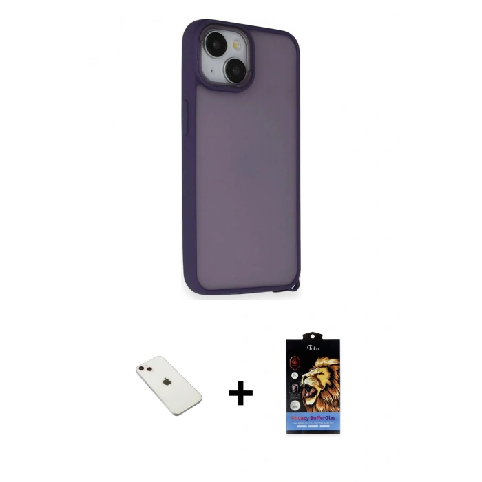 MARSİLYAN™- iPhone 14 Kılıf Atlas Form - Siyah Buffer Hayalet Cam Ekran Koruyucu + Diamond Kamera Lens - PE