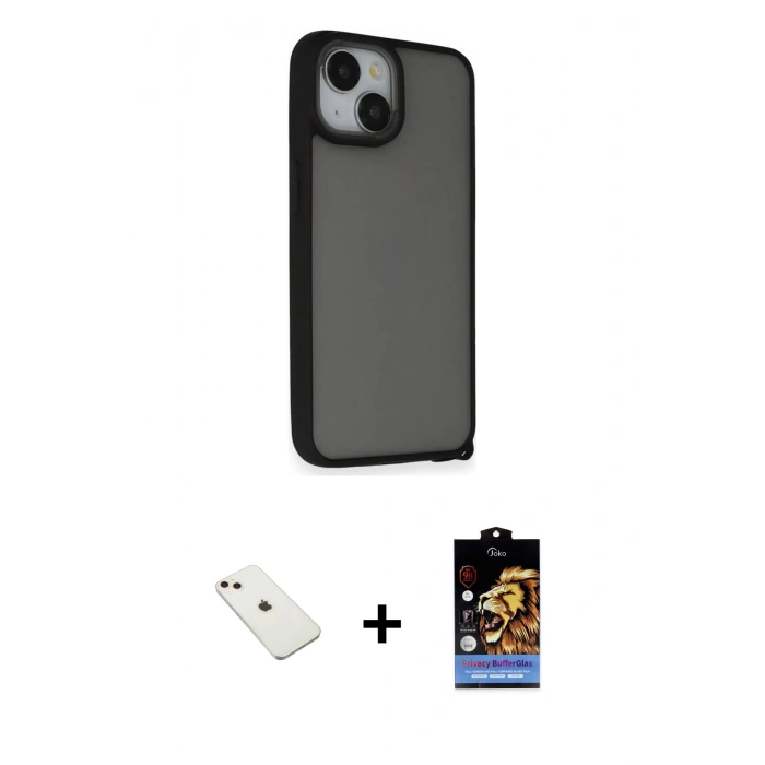 MARSİLYAN™- iPhone 14 Kılıf Atlas Form - Siyah Buffer Hayalet Cam Ekran Koruyucu + Diamond Kamera Lens - PE