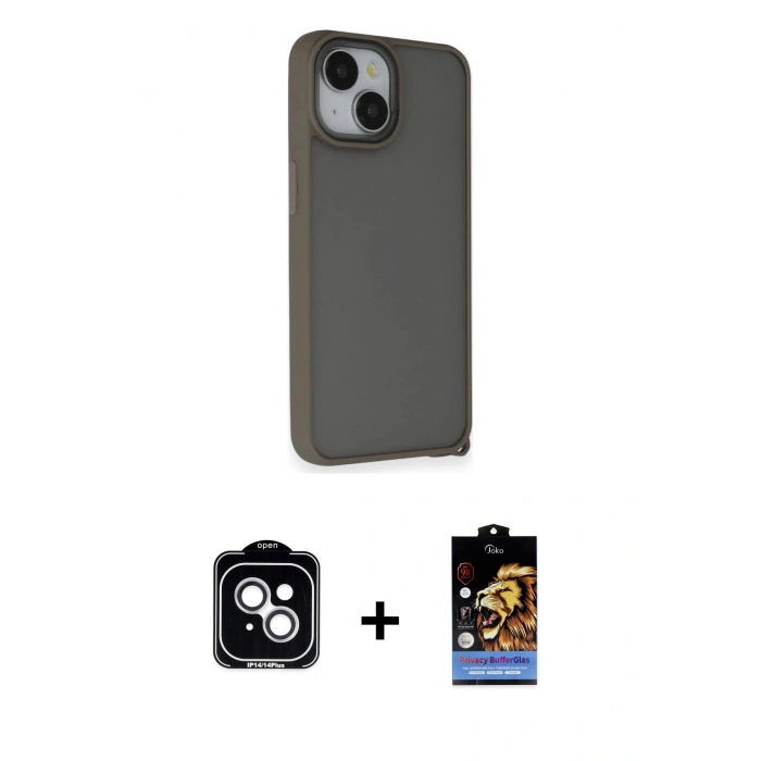MARSİLYAN™- iPhone 14 Kılıf Atlas Form - Siyah Buffer Hayalet Cam Ekran Koruyucu + PVD Metal Kamera Lens - GS