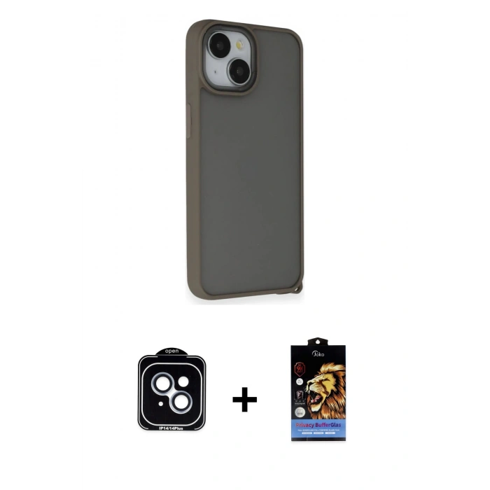 MARSİLYAN™- iPhone 14 Kılıf Atlas Form - Siyah Buffer Hayalet Cam Ekran Koruyucu + PVD Metal Kamera Lens - MI