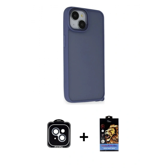MARSİLYAN™- iPhone 14 Kılıf Atlas Form - Siyah Buffer Hayalet Cam Ekran Koruyucu + PVD Metal Kamera Lens - MI