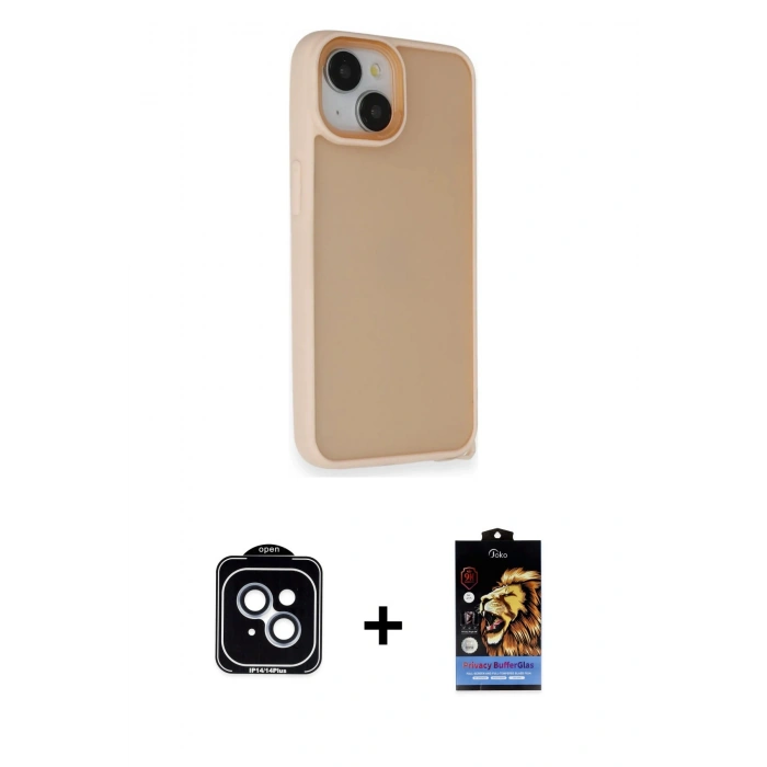 MARSİLYAN™- iPhone 14 Kılıf Atlas Form - Siyah Buffer Hayalet Cam Ekran Koruyucu + PVD Metal Kamera Lens - MI