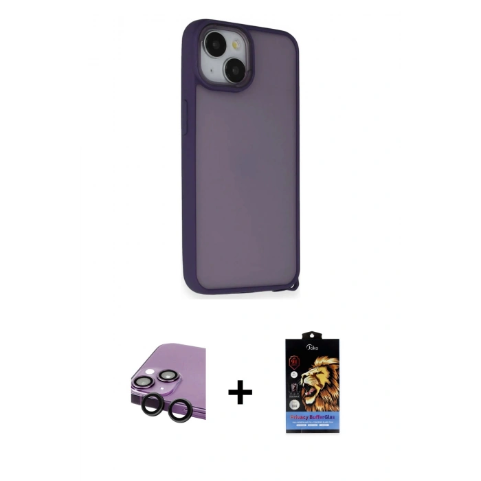 MARSİLYAN™- iPhone 14 Kılıf Atlas Form - Siyah Buffer Hayalet Cam Ekran Koruyucu + Raze Metal Kamera Lens - SH