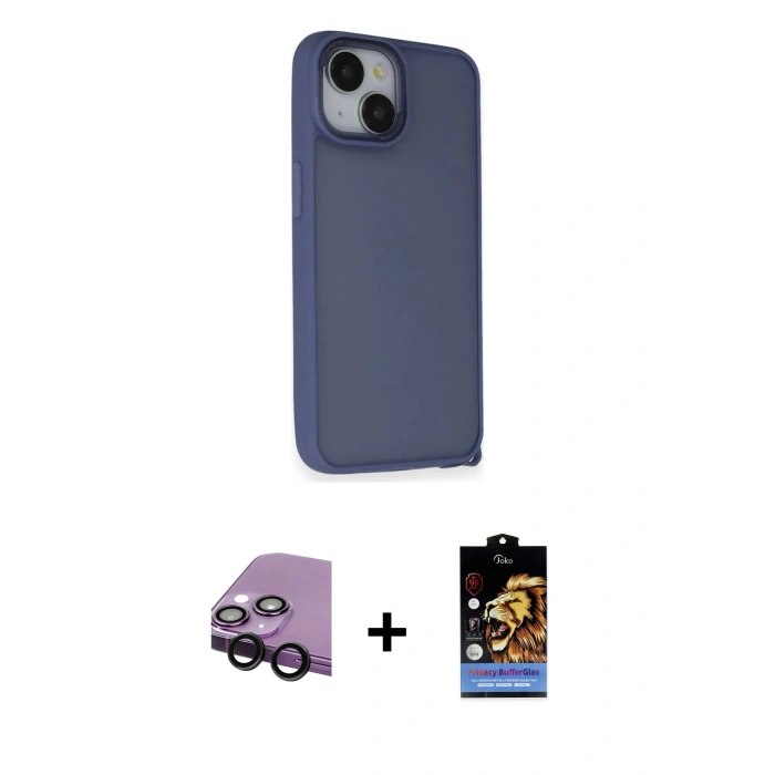MARSİLYAN™- iPhone 14 Kılıf Atlas Form - Siyah Buffer Hayalet Cam Ekran Koruyucu + Raze Metal Kamera Lens - SH