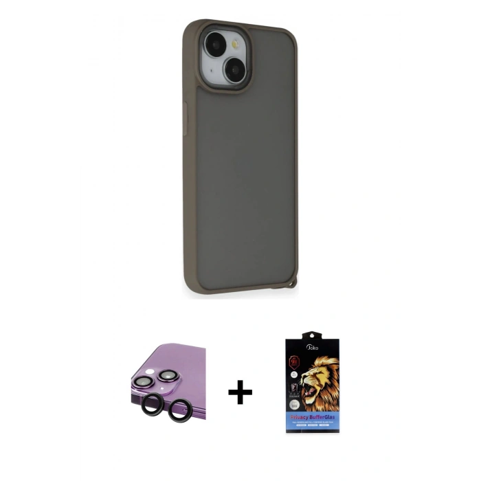 MARSİLYAN™- iPhone 14 Kılıf Atlas Form - Siyah Buffer Hayalet Cam Ekran Koruyucu + Raze Metal Kamera Lens - SH