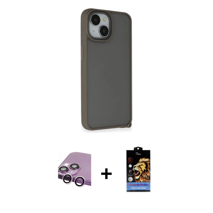 MARSİLYAN™- iPhone 14 Kılıf Atlas Form - Siyah Buffer Hayalet Cam Ekran Koruyucu + Raze Metal Kamera Lens - MR